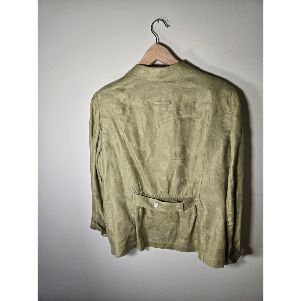 Anne Klein Blazer Women 16 Green Excellent 100% Linen Leaf Jacquard Button Front - Picture 3 of 7